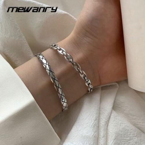 Mewanry 925 Sterling Silver Bracelet New Trend Vintage Couples Creative Cute Pig Nose Chain Plaid Pattern Jewelry Gift for Women