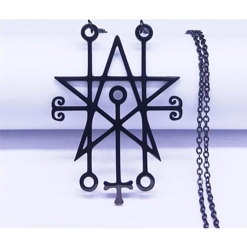 Astaroth Sceal Sigil Stainless Steel Necklace Women Satan Black Color Necklace minor key hidden King Goetia Pin Jewelry N3054