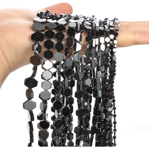 Flat Hexagonal Octagon Black Hematite Natural Stone Beads Loose Spacer Beads for Jewelry Making DIY Bracelet Necklace Accessorie