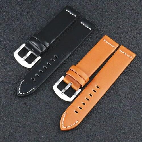 20mm 22mm Leather Watch Band Men Women Universal Brown Black Stainless Steel Buckle Wrist Strap Bracelet Watchband Accessories