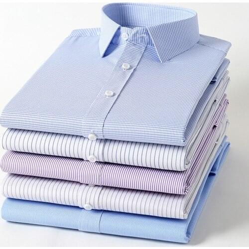 40% Cotton 60% Polyester Plaid Shirt Striped Blue Casual Business Longsleeve Shirt for Men Streetwear Slim Fit Shirt Men