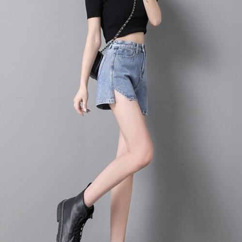 High Waist Slim Denim Shorts Bermuda Plus Size Woman New Fashion Split fork Tight Five-point Denim Shorts Sexy Female summer