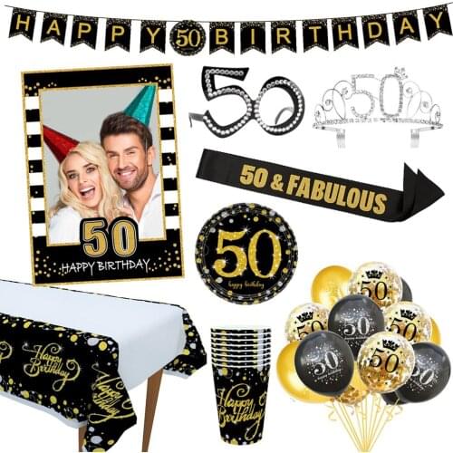 Cheer 50 Black Gold Balloon Happy Birthday 50 Years Balloons 50th Birthday Party Decoration Adults Foil Latex Baloon 50 Birthday