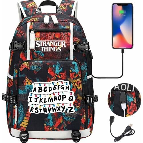 Strange Things Prints USB Boy Girl Kids Book Bag Large Capacity Teenagers Basketball Schoolbags Women Men Laptop Travel Backpack