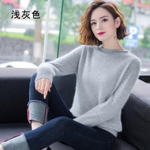 2021 New womens fashion mink knit long-sleeved round neck wool bottoming sweater plus size pullover sweater Regular Multicolor