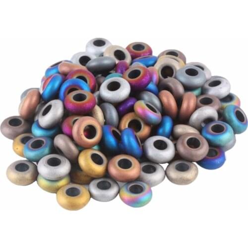 TUMBEELLUWA 1Lot (50Pc) Multicolor Matte Frosted Hematite Stone Big Hole Loose Beads Fit European Bracelet