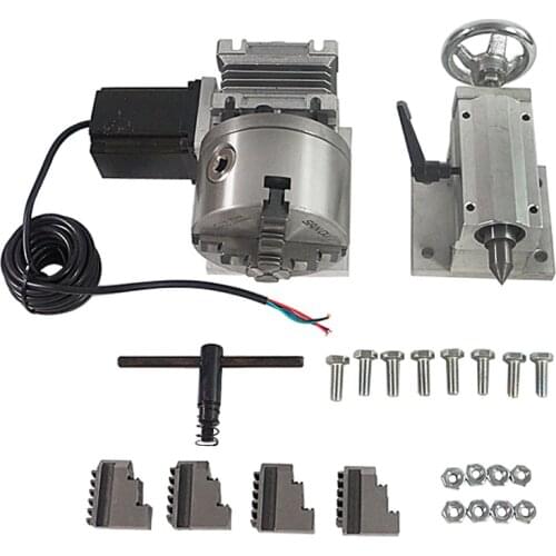 CNC Rotary axis A axis 4th axis tailstock with 3/4 jaw 80/100/130MM chuck for CNC router dividing head