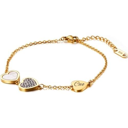 Customized Shell Bracelet Engraved Name plated Gold Silver Color Stainless stell Bracelets For Girlfriend Birthday Gifts