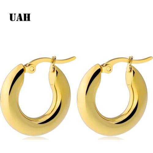 UAH Two-color Gold color Women Gift Sale Fashion Jewelry Stainless Steel Wives Round Fancy Hoop Earrings