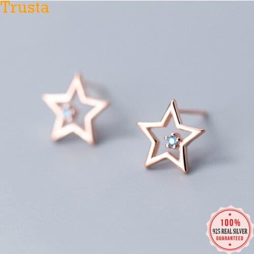 Trusta 100% 925 Sterling Silver Earring Jewelry Womens Fashion Small Rose/Silver Star Stud Earrings Gift for Girls DS1298