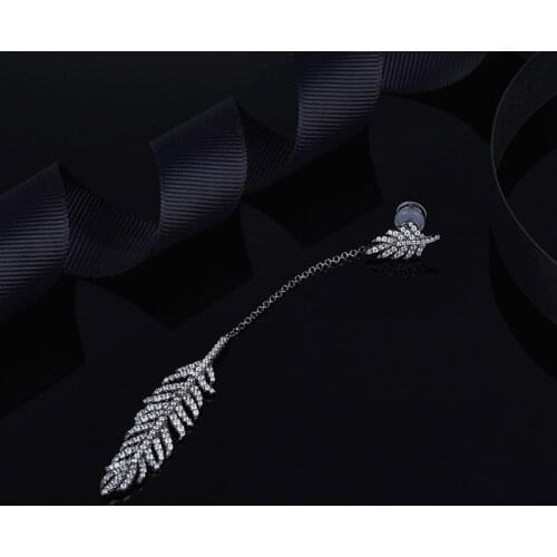 SLJELY 925 Sterling Silver Gold Grey 3 Colors Single DREAMCATCHER Feather Long Earring Women CZ Zircon Stones Jewelry