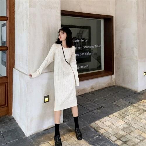 Women Maxi Dress Loose Dresses Twist Knit Long Sweater Dress Female Winter Clothes Women
