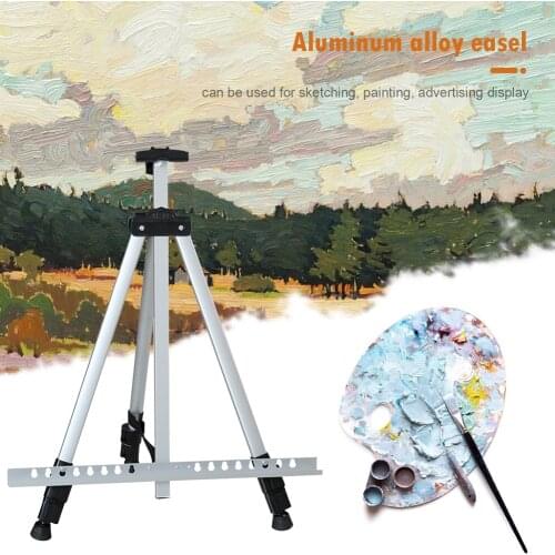 1.6m Silver Outdoors Aluminium Alloy Folding Painting Easel Frame Adjustable Tripod Display Shelf And Carry Bag