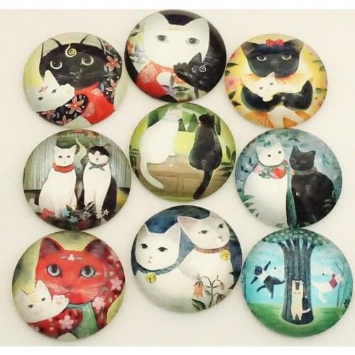 10PCS/lot Round 8-25mm Cartoon cat Glass Cabochon for make ring dangle earring Jewelry for hoop earrings craft supply