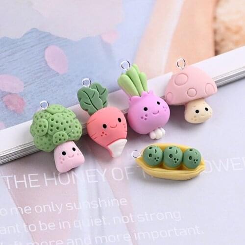 10Pcs Kawaii Carrot Mushroom Reisn Charms Patch Peas Cute Vegetable Pendants Diy Earrings Jewelry Making Accessories