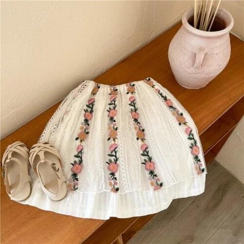 2021 Summer Baby Girls Princess Skirts Embroidery Floral Korean Style Toddlers Kids Cotton Skirts