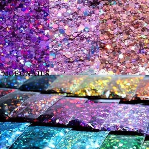 50g Mixed-Size Ultra-Thin Chunky Nail Flake Sequins Hexagon Holographic Shining Paillette Flakes Manicure Art Glitter Decoration