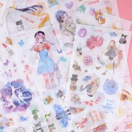 6 Sheets Cartoon character Sticker Beautiful girl Cartoon Stickers Washi Diary Sticker Scrapbook Decoration Stationery Stickers