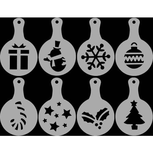 8pcs Christmas Coffee Spray Stencils Biscuit Cake Mold Tools New Year Navidad Festival Party DIY Decoration