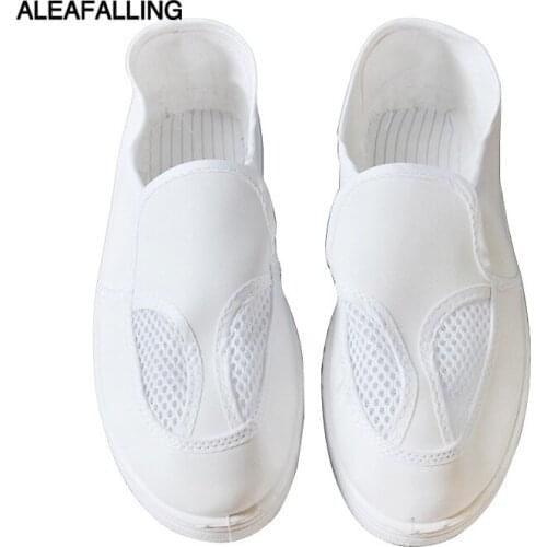 Anti-static Pvc Leather Air Mesh Shoes White Food Workshop Low Labor Insurance Work Shoes Breathable Clean Dust-free Shoes 34-44