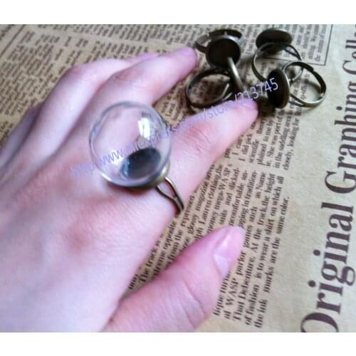 Free ship!!! 100sets/lot 20*12mm glass buble & bronze ring base DIY glass globe vial pendant