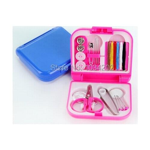 Free shipping 100pcs Portable Travel Sewing Kits Box Needle Threads Scissor Thimble Home Tools