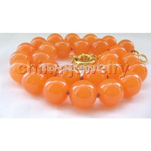Free ShippingGorgeous 17" 14mm perfect round orange stone necklace necklace-GP clasp