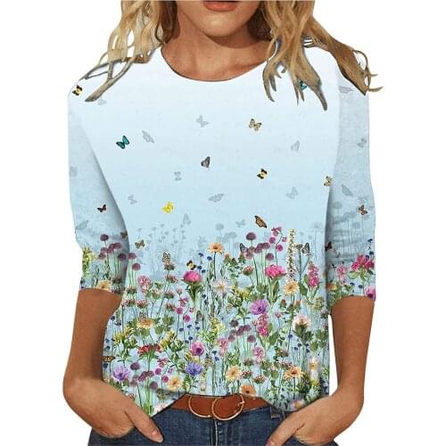 Butterfly Printed Blouse Womens Tops And Blouses Womens Fashion O Neck Loose Long-sleeved Blouse Tops Blusas Mujer De Moda 2021