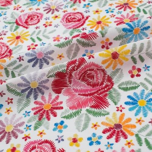 Colorful Line Constitute A Flowers Cotton Fabric For Dress Платье Tissus Au MÈTre Telas Por Metro Sewing Ткань Для Шитья Vestido