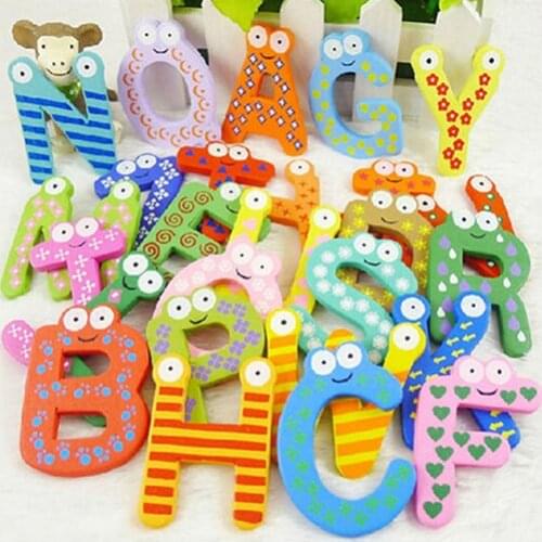 Wooden Fridge Magnet 26 Alphabet Intelligence Kids Children Magnetic Sticker Classroom Office Whiteboard Toys