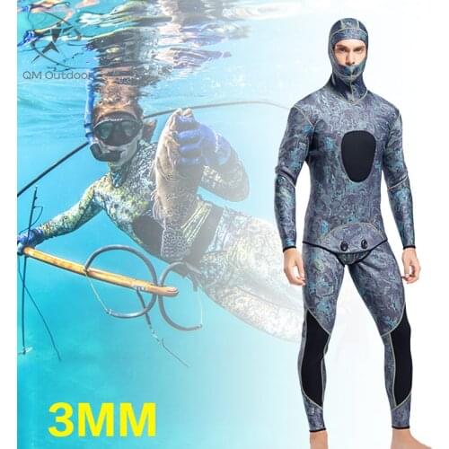 Men Full Body 3mm Neoprene Wetsuit With Hooded Underwater Hunting Fishing Surfing Scuba Diving Snokeling Jumpsuit Wet Suit
