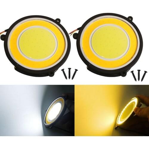HNAUTP 2Pcs Rubber Round COB DRL DHO Dual Color LED Daytime Running Lights White to Amber Bulbs Auto Day Light Fog Lamp 12V
