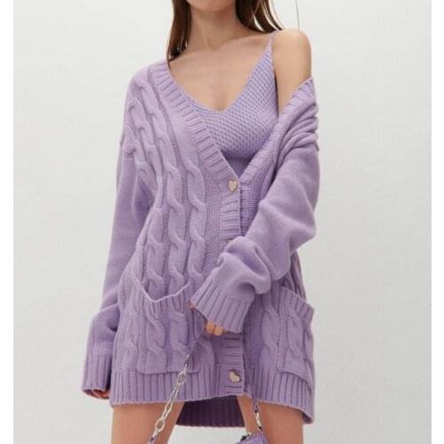 Women Sweaters Cardigan 2021 Winter Autumn Korean Solid Cardigans Heart Shape Single Breasted Pocket Casual Chic Female Coat