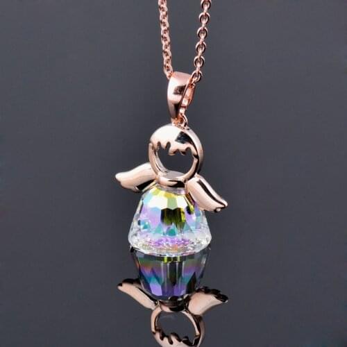 KIOOZOL Cute Charm Austrian Crystal Angel Pendant Rose Gold Silver Color Choker Necklace For Women Hot Jewelry Gifts 034 KO4