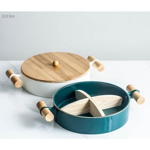 Creative Round Binaural Ceramic Snack Plate Household Split Fruit Platter Holiday Candy Pastry Tray Storage Home Decoration Gift