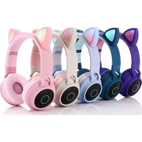 LED Cat Ear Noise Cancelling Cute Headphones Bluetooth 5.0 Young People Kids Headset Support TF Card 3.5mm With Mic for Huawei