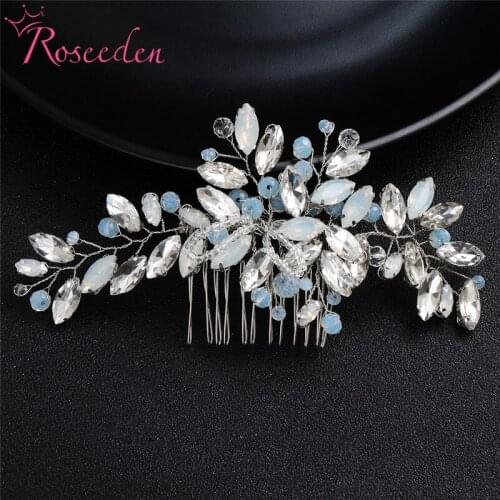Sweet Opal Flower Bridal Hair Combs Headpiece Headdress Prom Wedding Hair Accessories Leaves Flower Hair Jewelry RE3392
