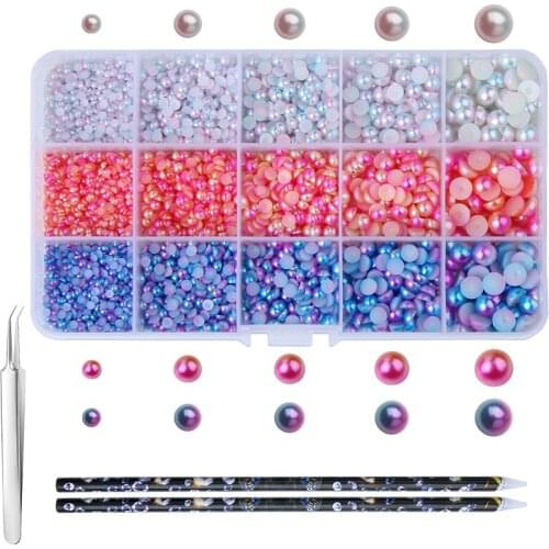 Gradient ABS Flat Bottom Mermaid Half-round Pearl Set Nail Art Jewelry Accessories Half-face Imitation Pearl 3-8mm