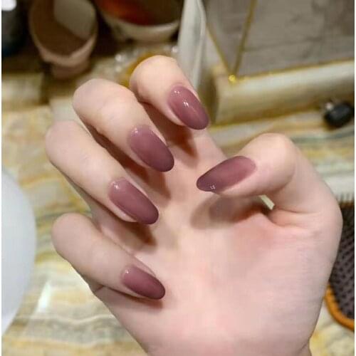 Rose purple pure color false nails french 24pcs American punk style grape Amethyst full nail tips Bride lady cute fake nails