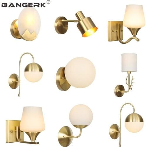Nordic Modern LED Wall Light Indoor Loft Style Copper Wall Lamp Sconces Bedside Home Decor Lighting Fixtures E27 110V/220V