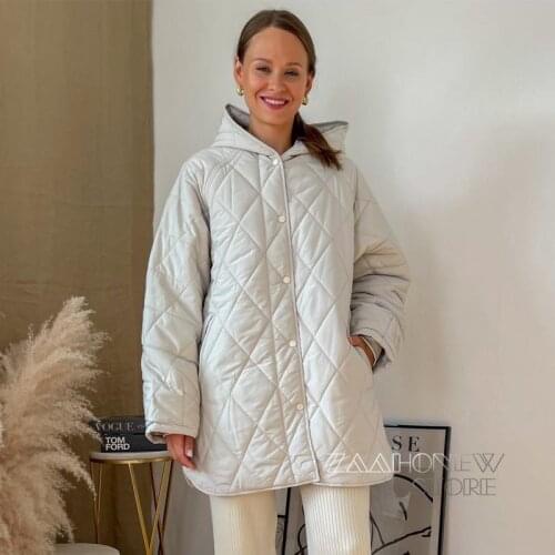 ZAAHONEW New Winter Woman Fashion Vintage Plaid Hooded Parka Casual Pockets Cotton Jackets Coat Loose Long Outwear Female