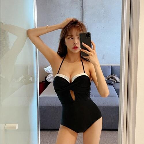 2021 New One Piece Swimsuit Women Solid Swimwear Push Up Monokini Backless Swim Suit Korea Style Pleated Bathing Suit