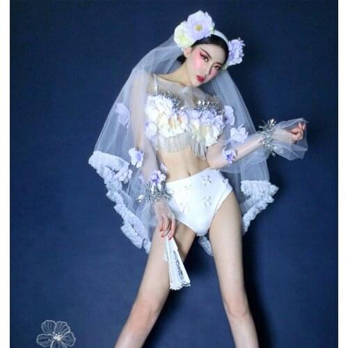 New Nightclub Female Singer Elegant Flower Fairy Gogo Bikini Costumes Women Festival Party Stage Costumes Rave Outfits DWY4692