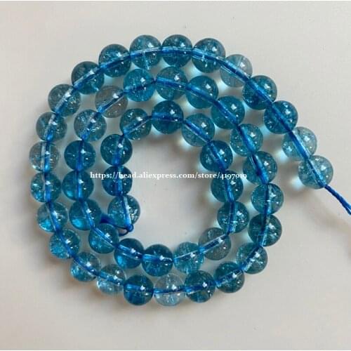 Free Shipping Natural Stone Blue Crystal Quartz Round Loose Beads 15" Pick Size For Jewelry Making DIY