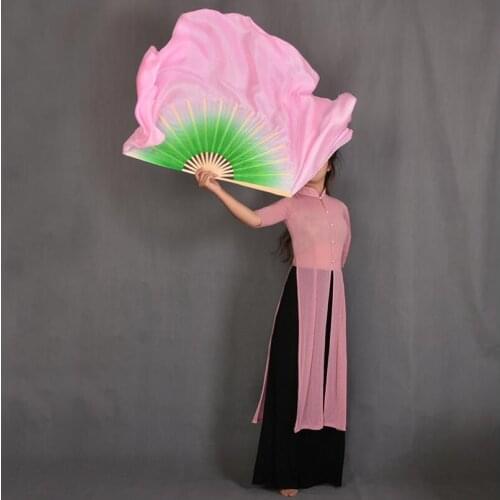 Wholesale Real Silk Veil Pairs 100% Silk Belly Dance Fan Bamboo Folding Fan Half Circle Two Layers Dance Fan 20 Inches 34 Inches