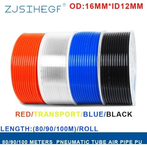 Wholesales 80/90/100 Meters Pneumatic Pipe Air Hose Tube Tubing Compressor PU Polyurethane Plasitc 12mm 16mm 16*12mm Part