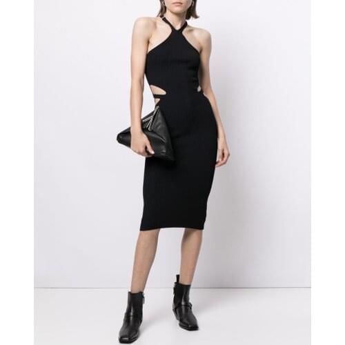 Early Spring Fashion Solid Color Temperament Commuter Knitted Sexy Long Dresses Bottoming Dress