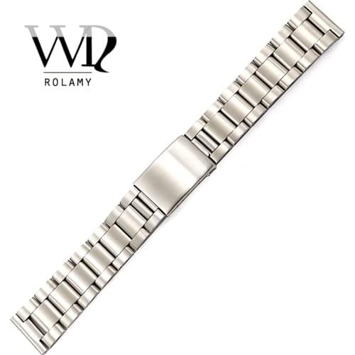 Rolamy Watch Band 17 18 19 20mm Steel Silver Brushed Strap Old Style Oyster Bracelet Straight End Screw Links For Rolex Seiko