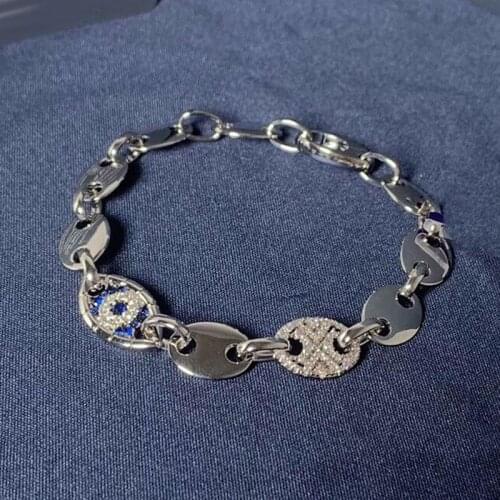 SLJELY Fashion S925 Sterling Silver Evil Eye Chain Coffee Bean Bracelet Women April New Lucky Eye SYMBOLE Series Puck Jewelry