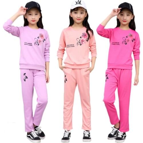 2020 Girls clothes Sets print rose Children Tracksuit kid teens sport clothing suit casual toddler baby sweatshirts+pants 2Pcs